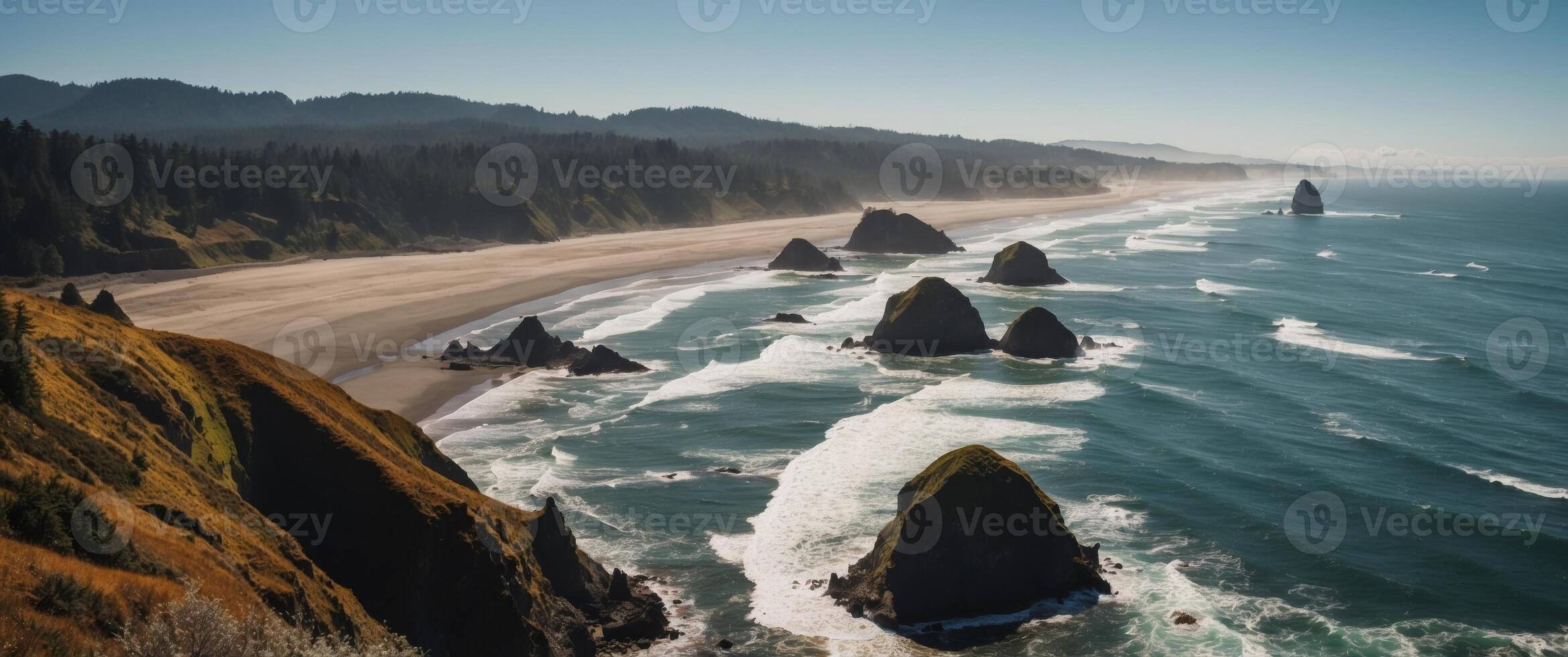Aerial drone view of scenic Oregon state coast. photo