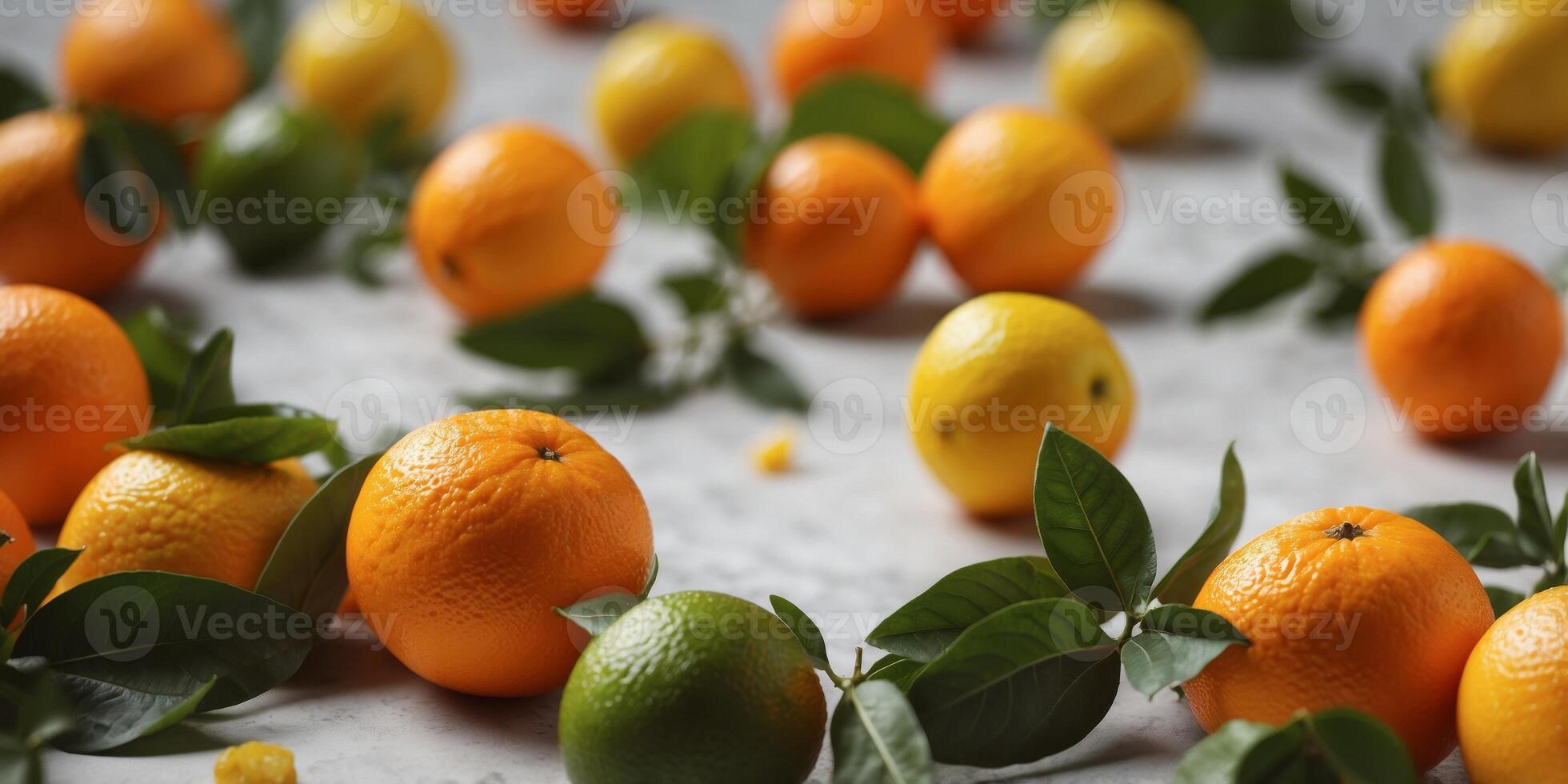Colorful citrus fruits on geometric background. photo