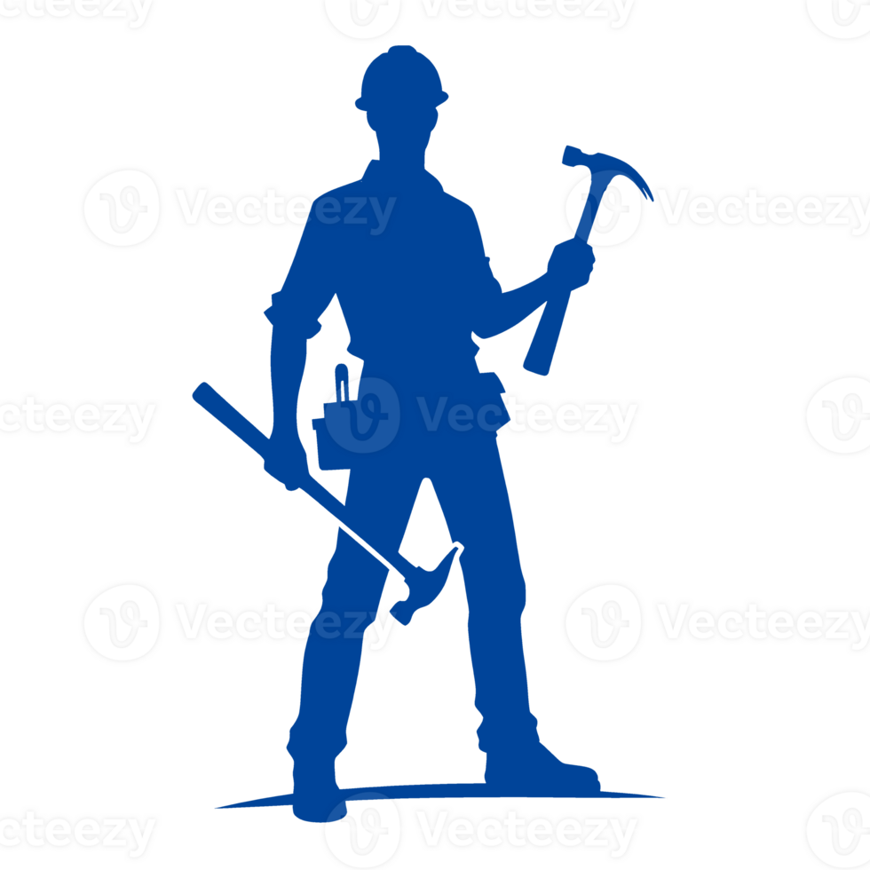 Silhouette of a construction worker holding a hammer png