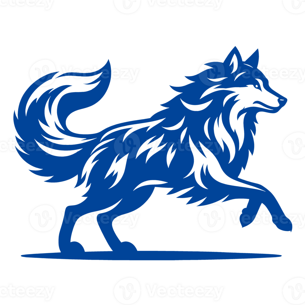 A stylized blue wolf silhouette in a leaping pose png