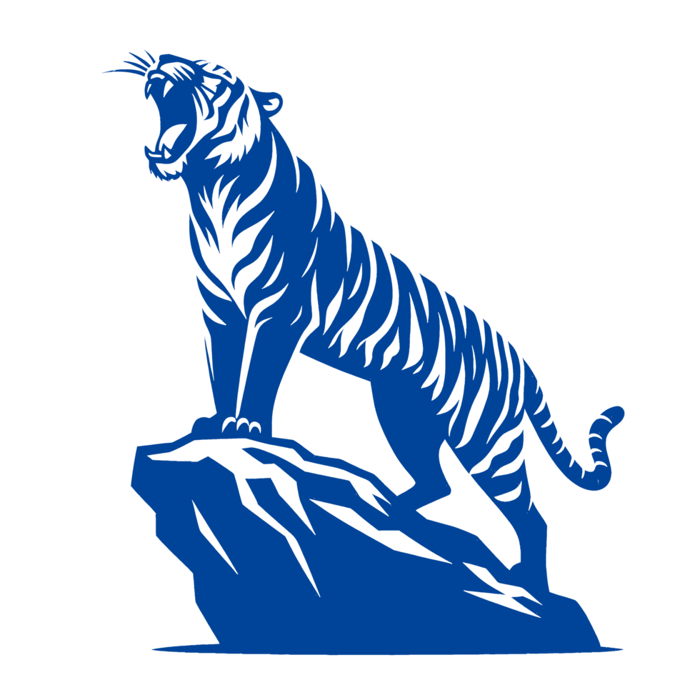 Roaring Tiger Standing on a Rock png