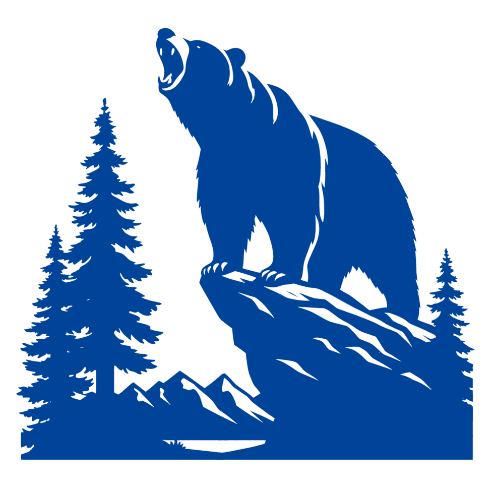 Roaring Bear Silhouette on Mountain Peak with Pine Trees png