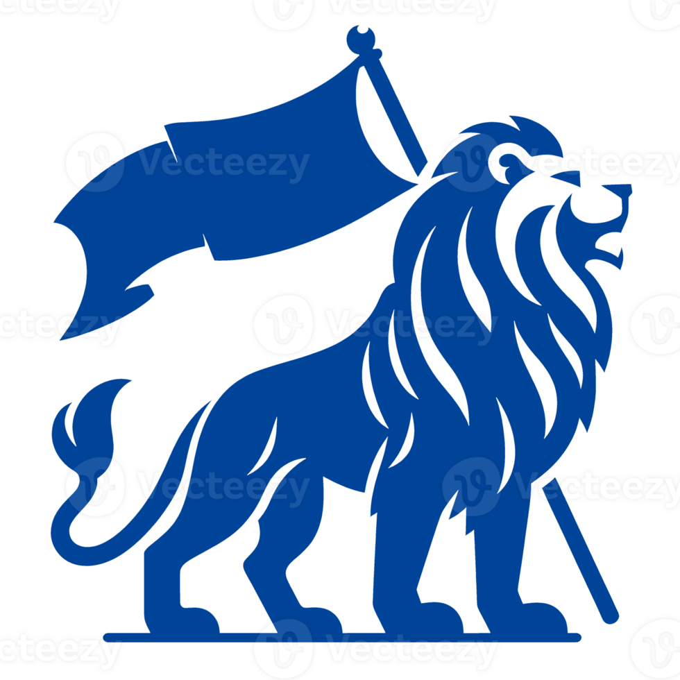 A blue silhouette of a lion holding a flag png
