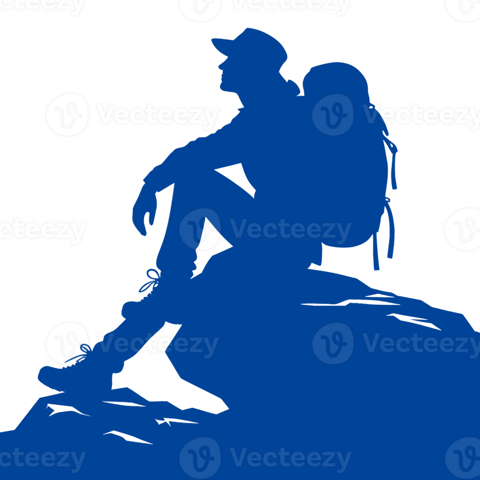 Silhouette of a Person Sitting on a Rock with a Backpack png