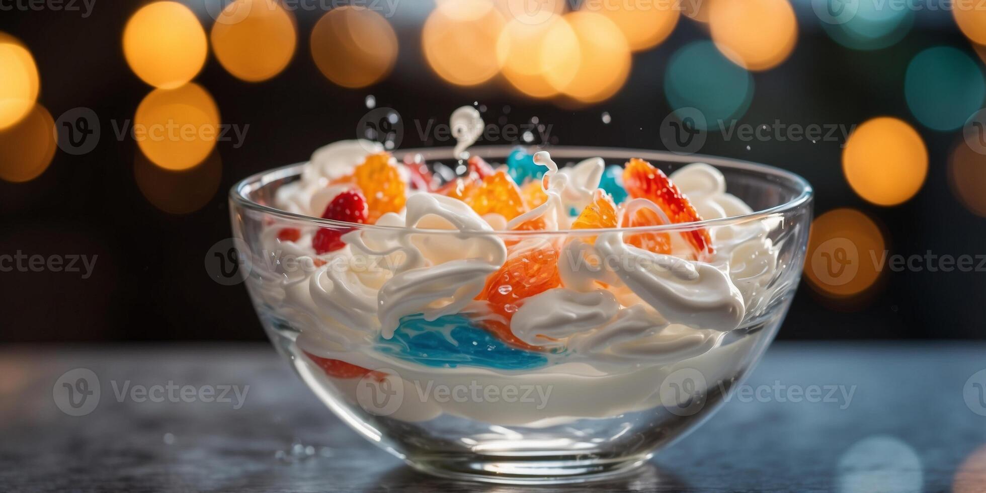 Dramatic splash of cream in a glass bowl. photo
