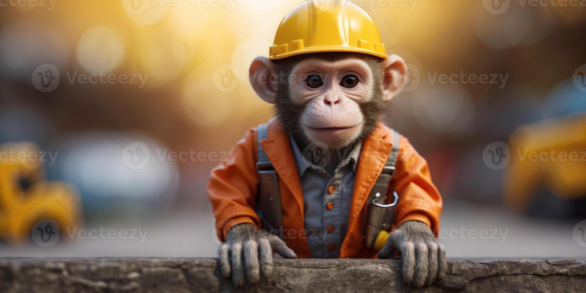 a monkey dressed as a construction worker. photo