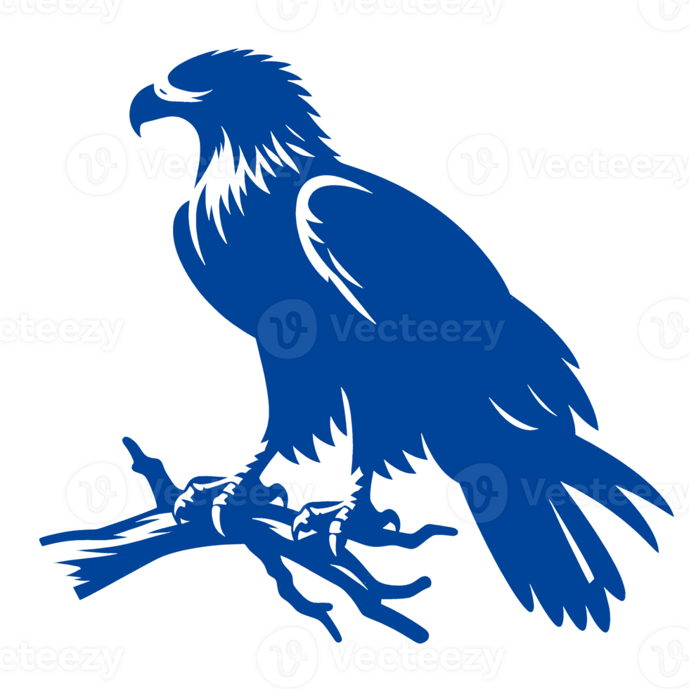 Blue Silhouette of an Eagle Perched on a Branch png