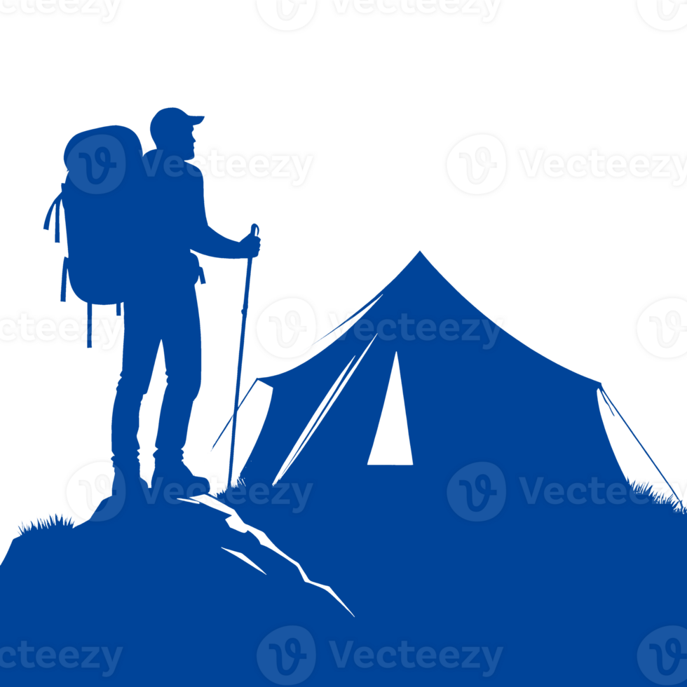 Silhouette of a Hiker with a Backpack and Tent png