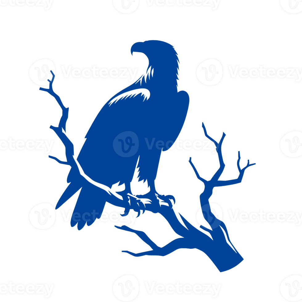 Blue Silhouette of an Eagle Perched on a Branch png