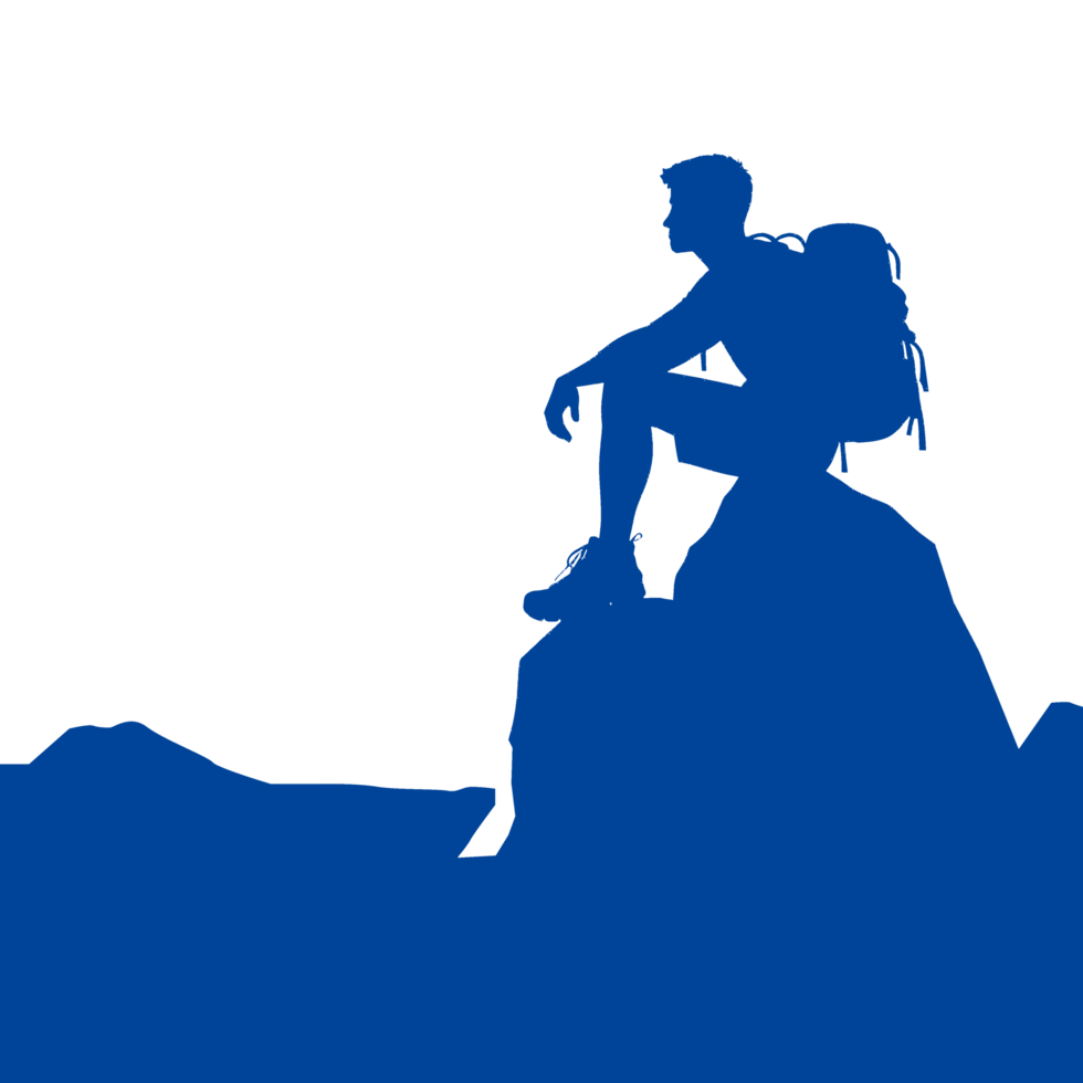 Silhouette of a Backpacker Sitting on a Mountaintop png