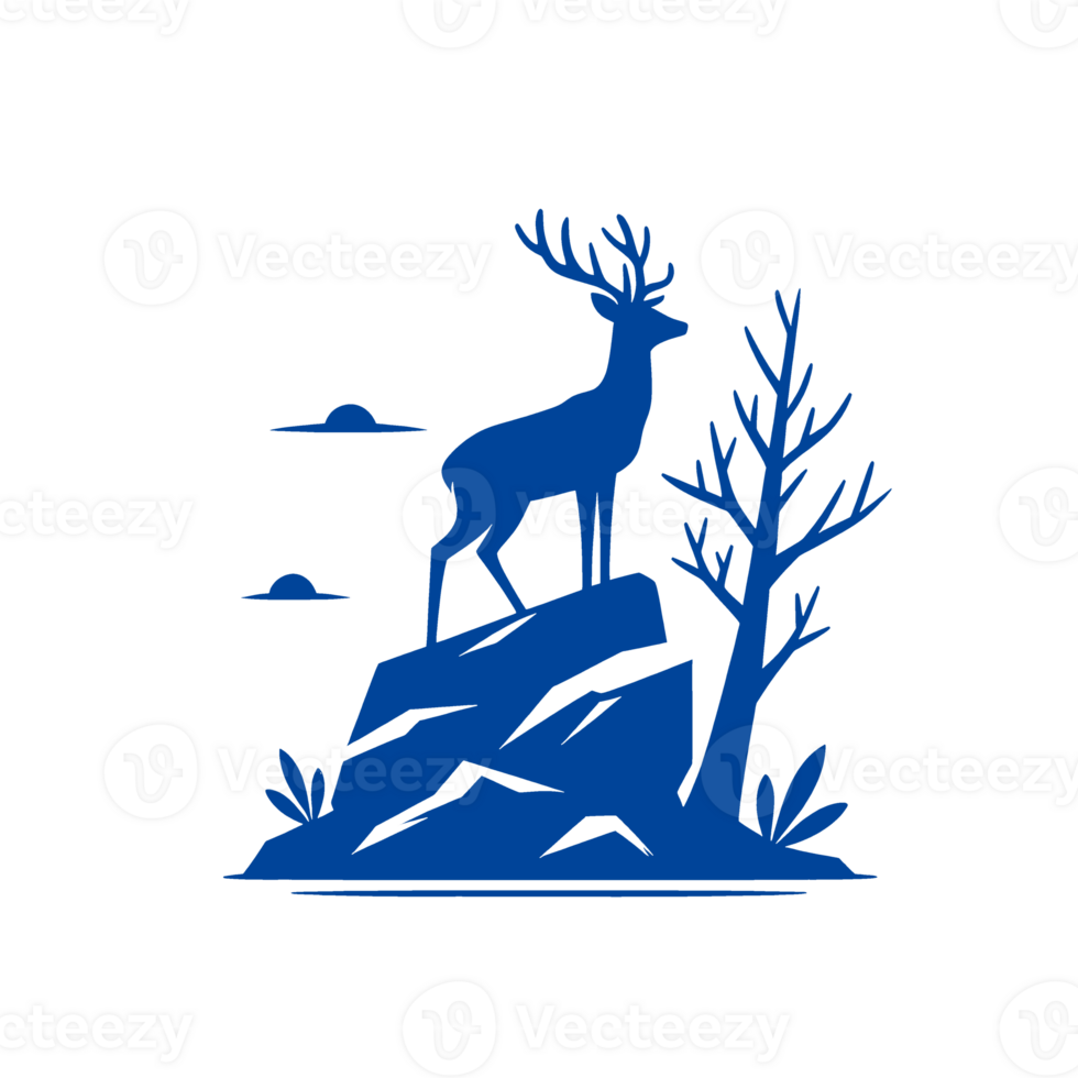 Silhouette of a Deer Standing on a Rock with a Tree png