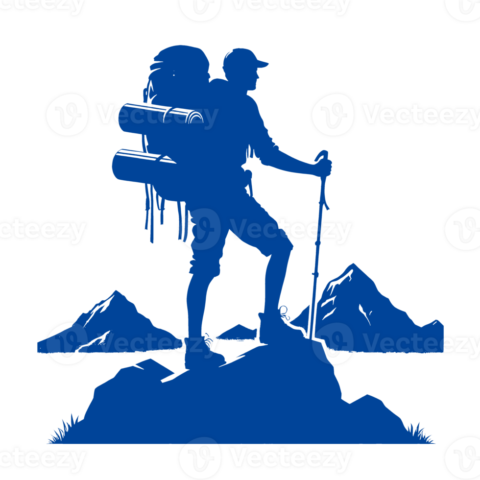 Silhouette of a Backpacker Standing on a Mountaintop png