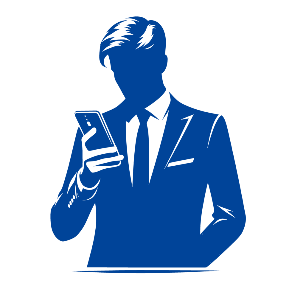 Businessman in Suit Using a Smartphone png