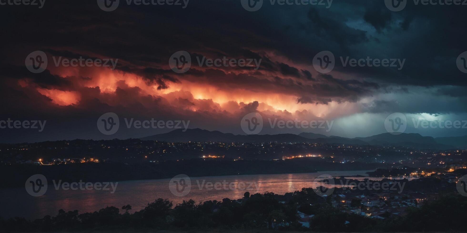 Dramatic stormy night sky with a mysterious color palette. photo