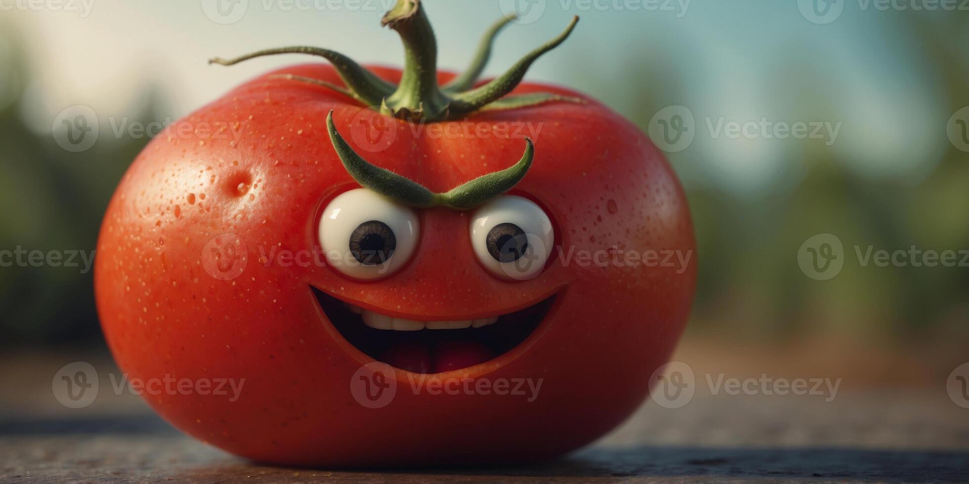 A drawing of a tomato with an angry face on it,. photo