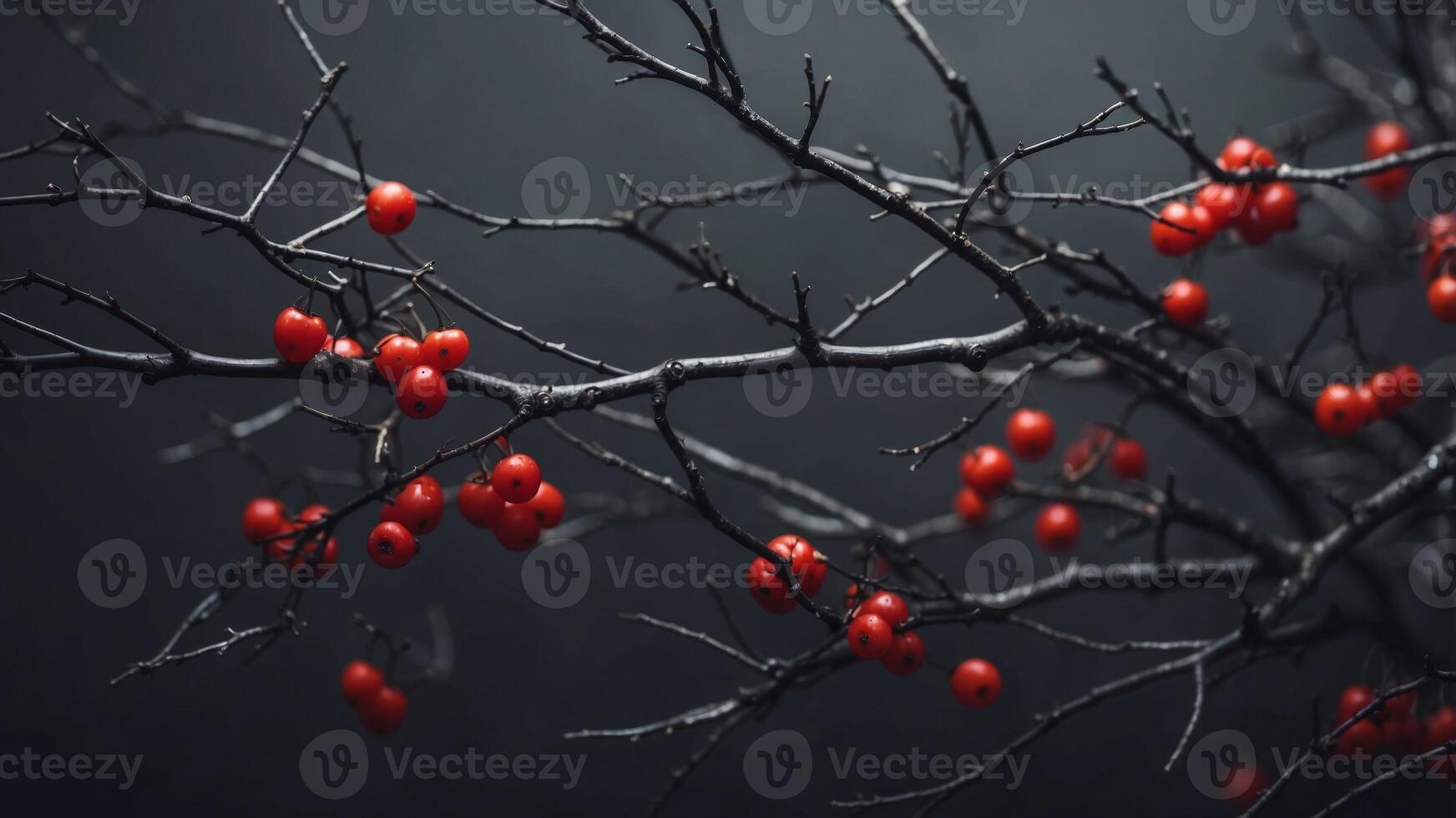 dark gray background with branches and thorns on the edges. photo