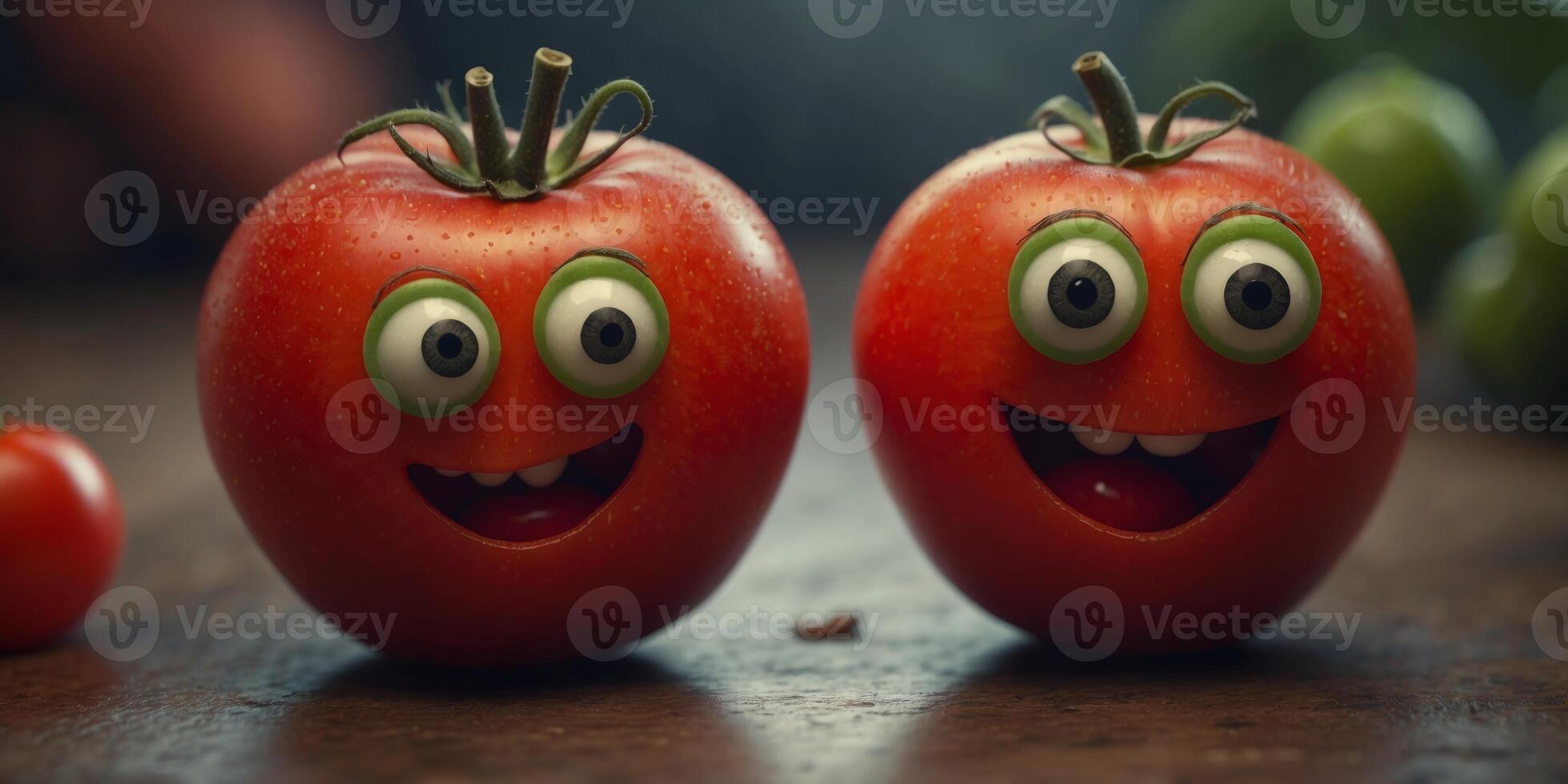 Two tomatoes in the form of funny characters. photo