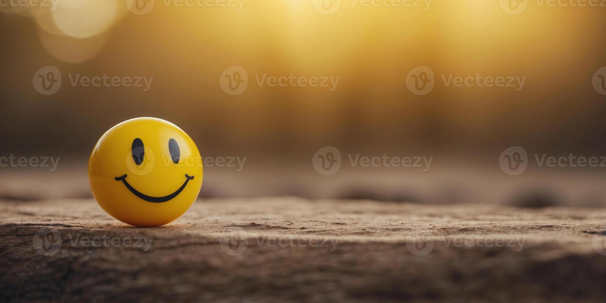 A yellow smiley face is sitting on a yellow background. photo
