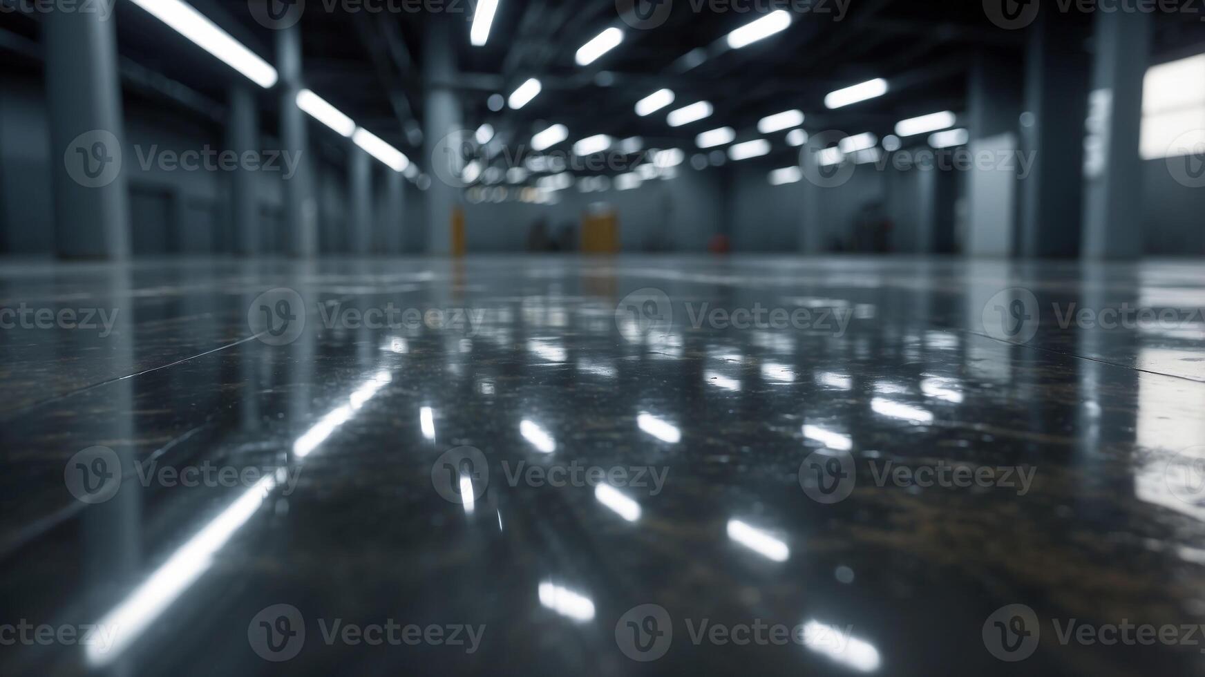 Reflective Floor in a Modern Industrial Building. photo
