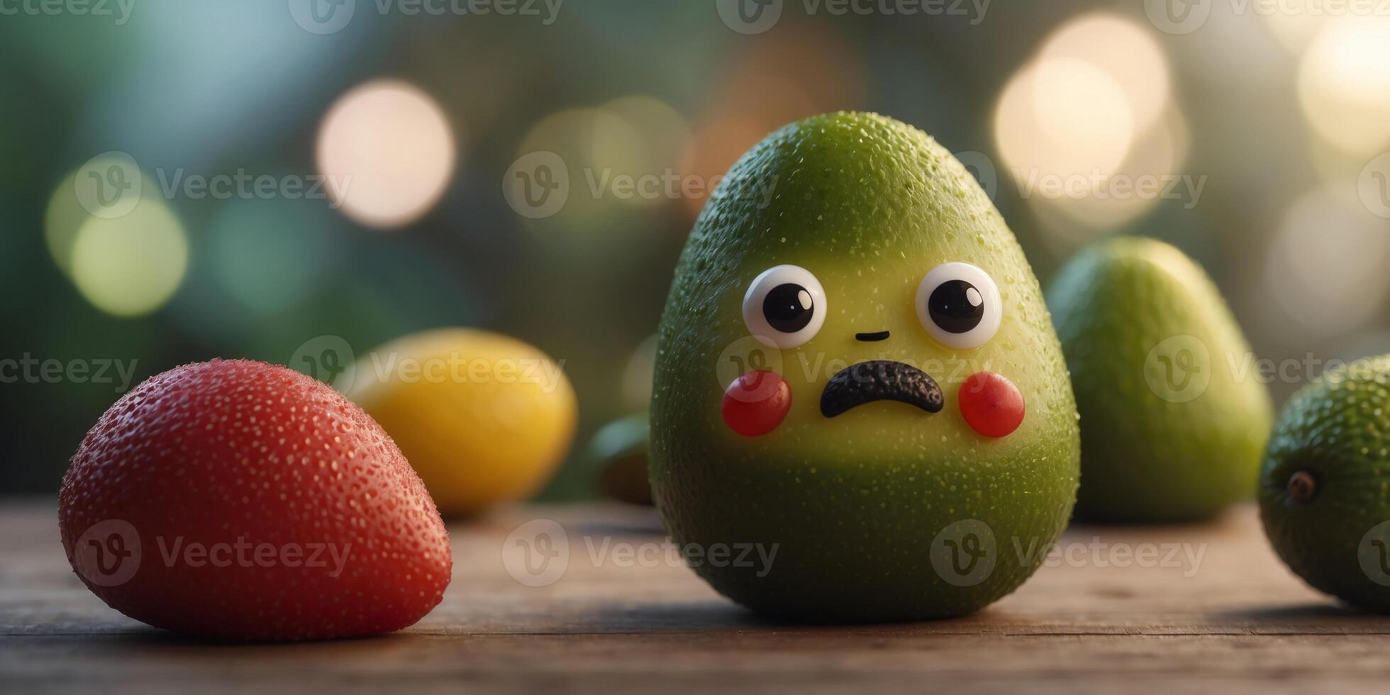 Tropical jelly avocado fruit funny tired character. photo