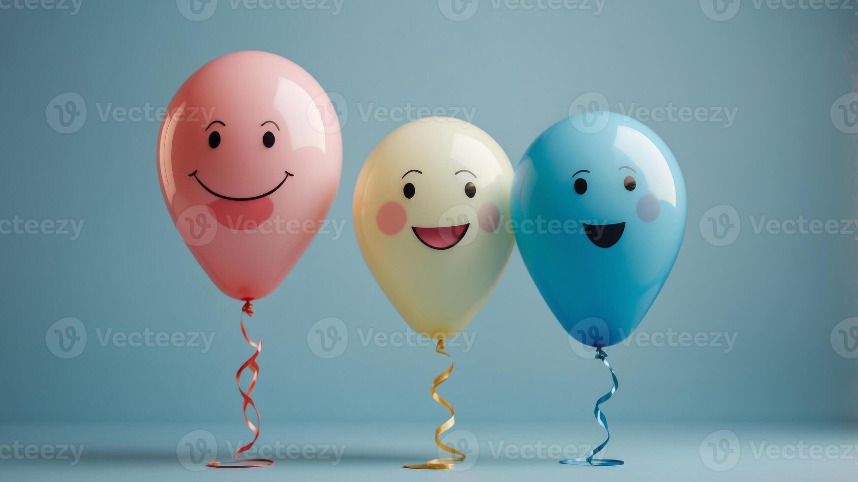 Two smiling balloons with light blue background. photo