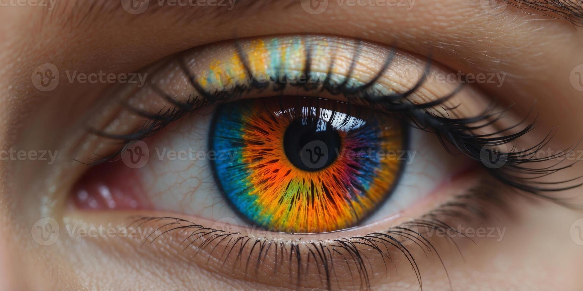 Optics concept with colorful eye zoomed within closeup. photo
