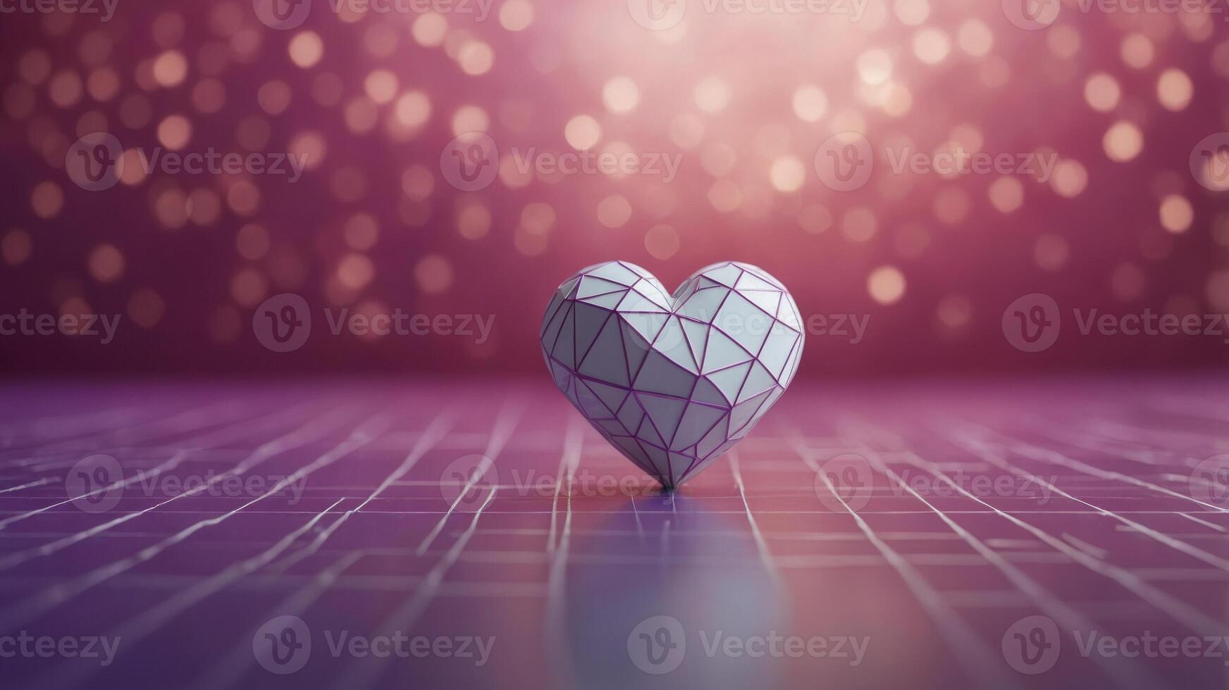 White heart on two colored pink and purple geometric background. photo