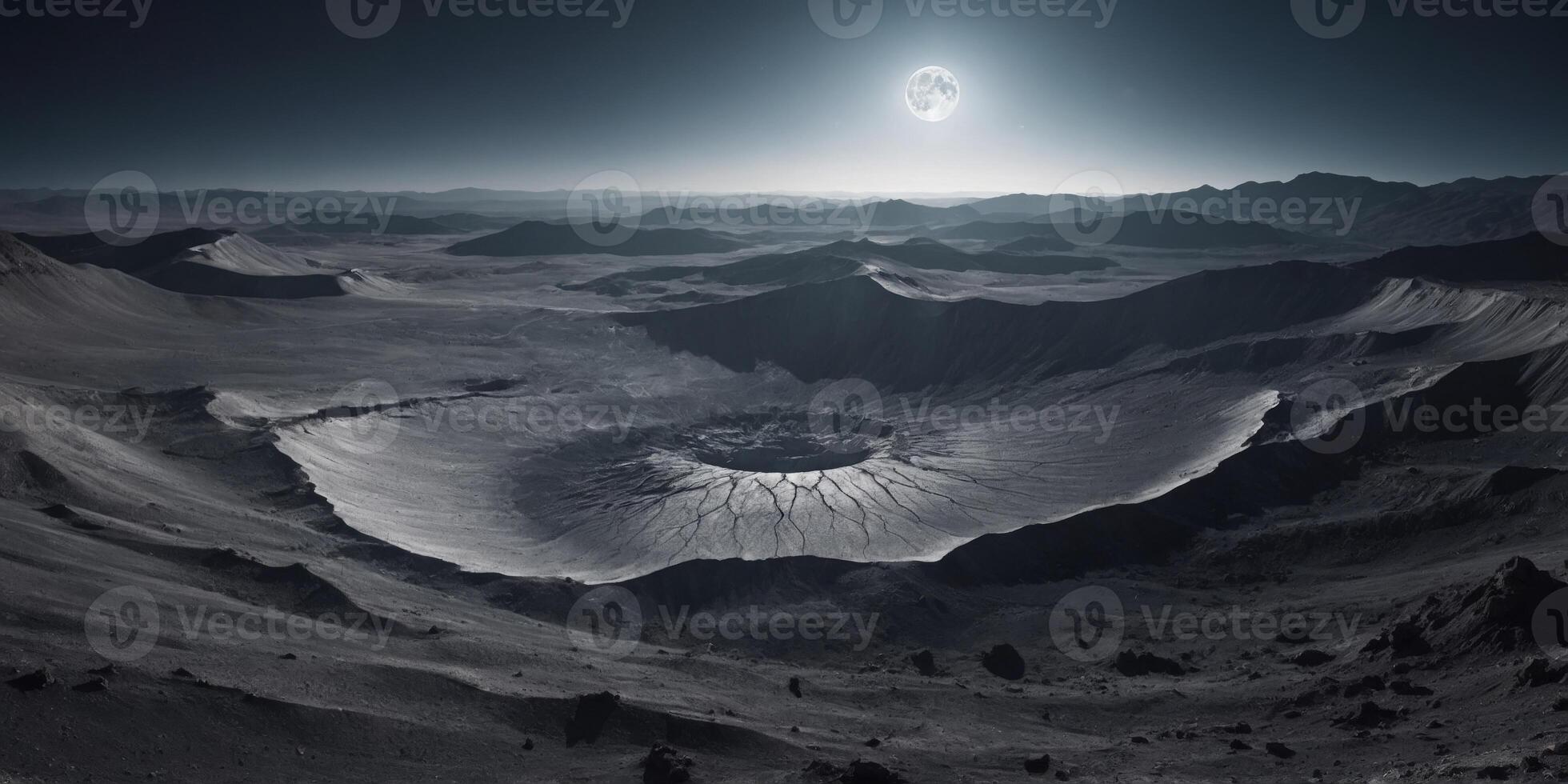 Mesmerizing Monochromatic Lunar Landscape with Expansive Crater Formation. photo