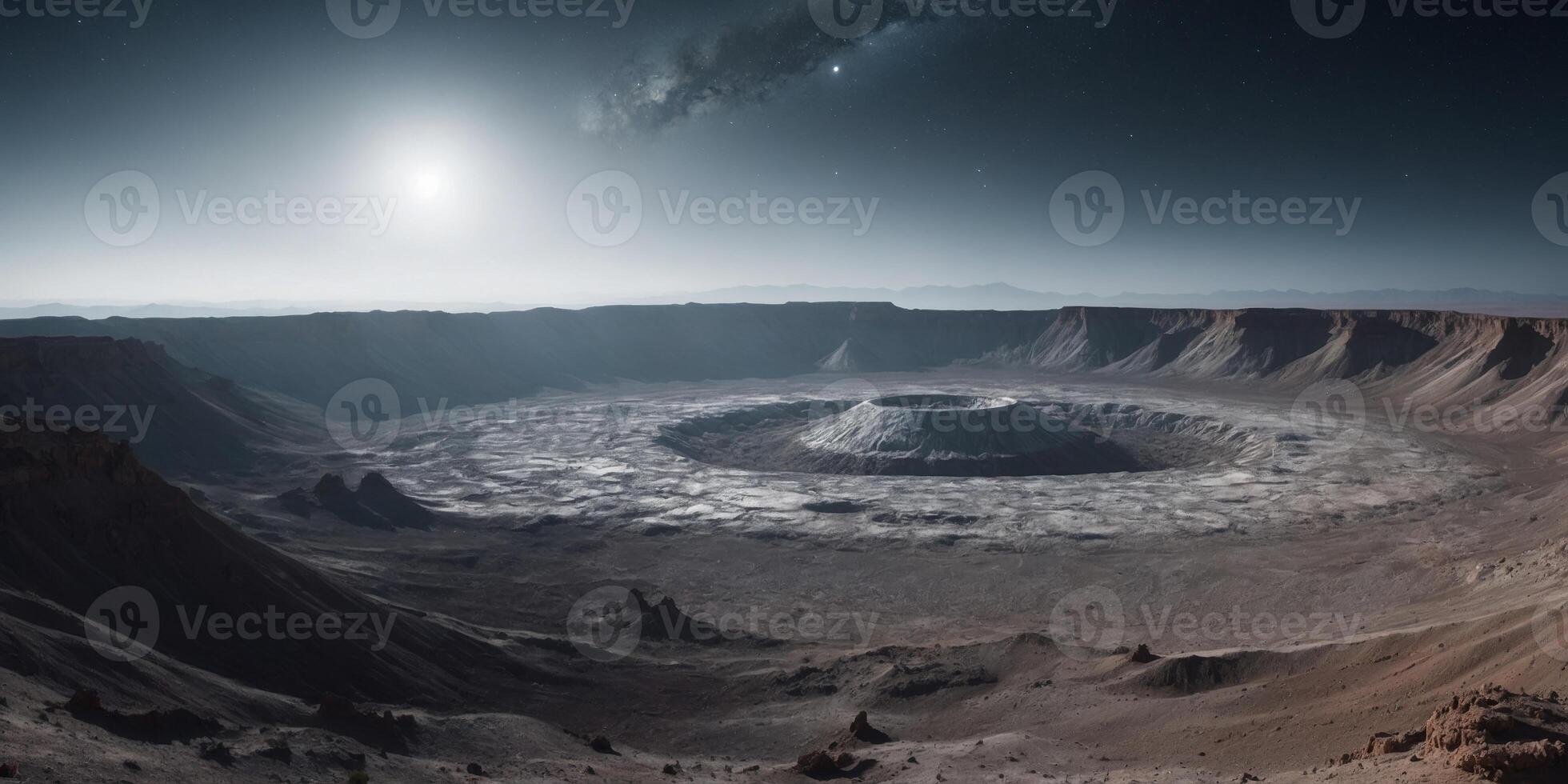 Mesmerizing Monochromatic Lunar Landscape with Expansive Crater Formation. photo