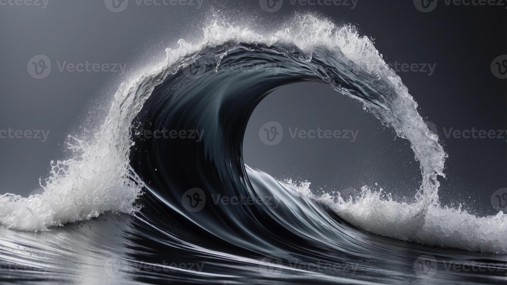 A black and silver image of a wave with a silver liquid flowing through it. photo
