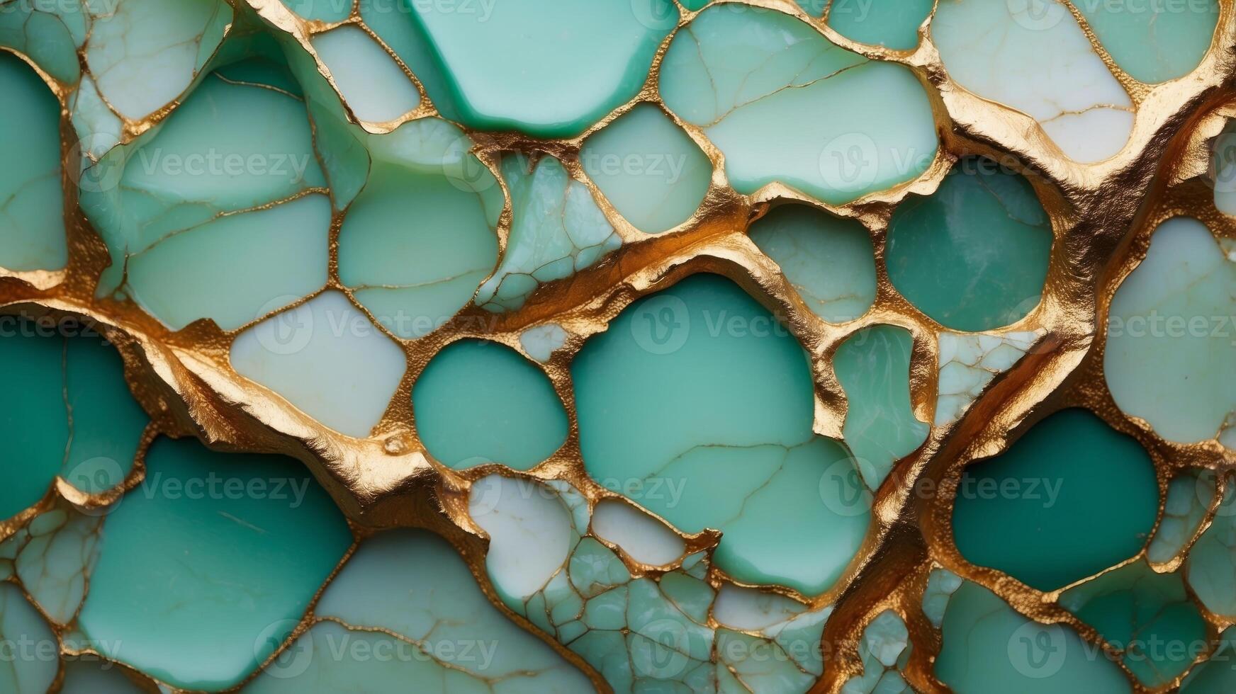 Mint green with gold cracks alcohol ink design. photo