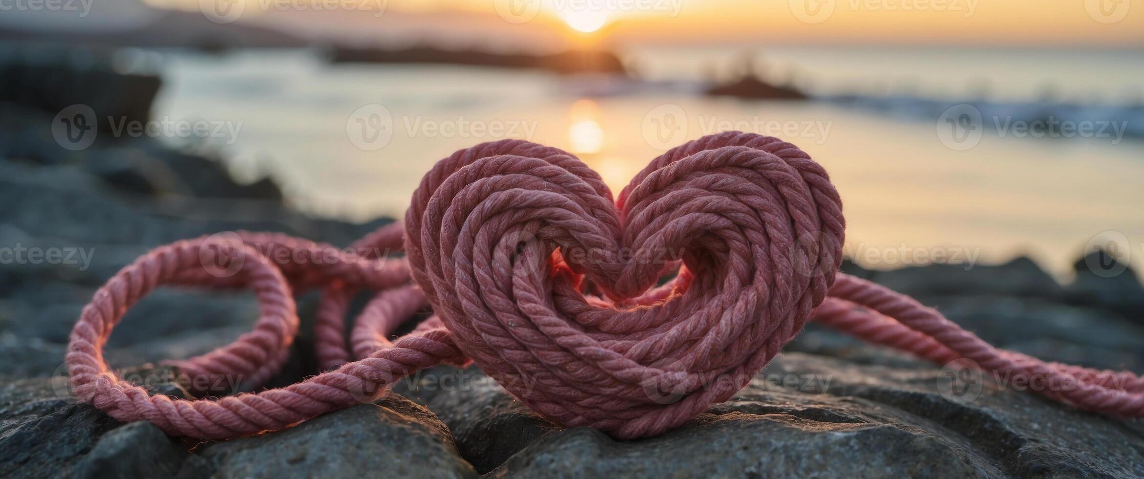 Pink mariner rope twisted into a heart shape by the ocean heart formed mariner bunches. photo