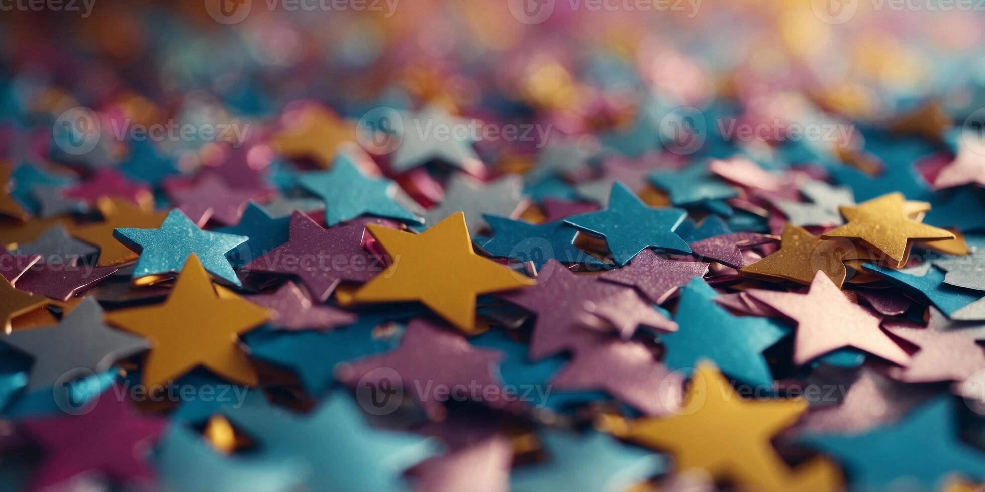 Festive background with star shaped confetti. photo