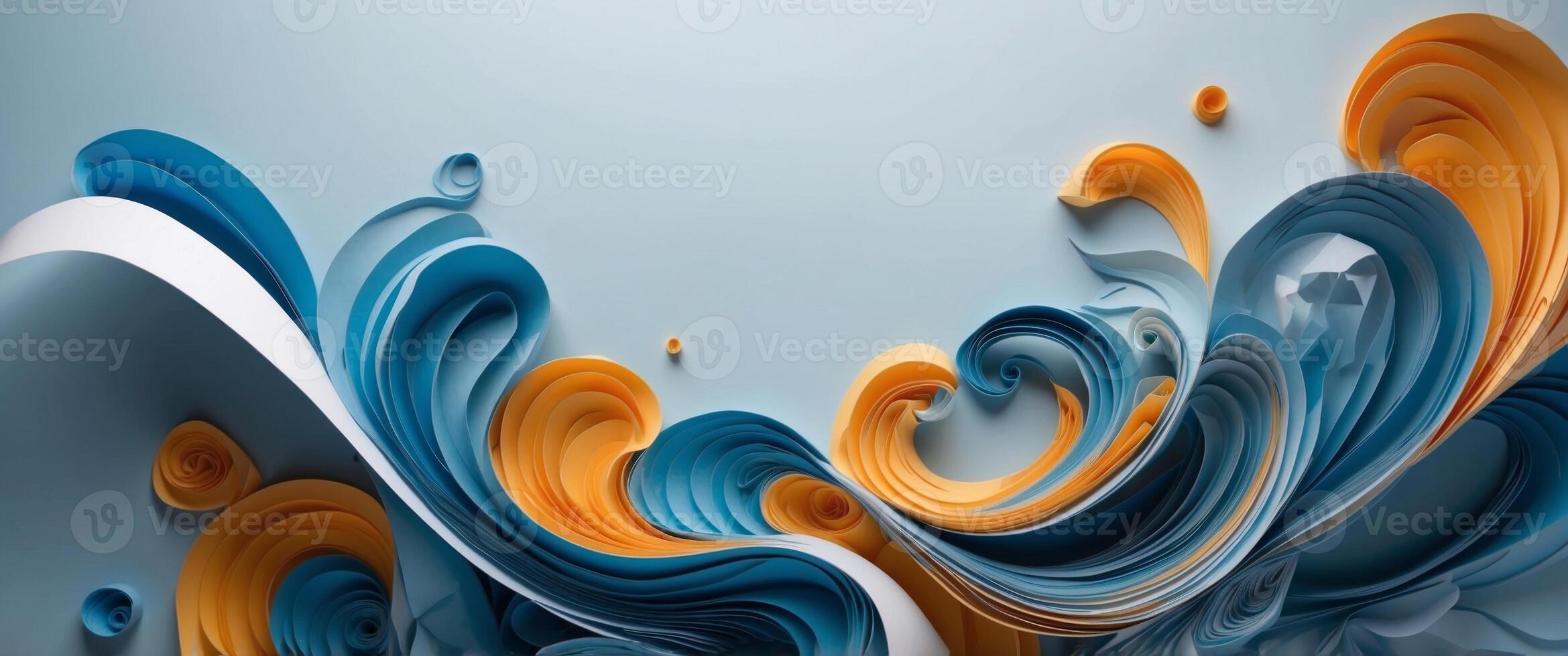 Paper art of blue swirl water Water splash with blank space paper cut and craft style. photo
