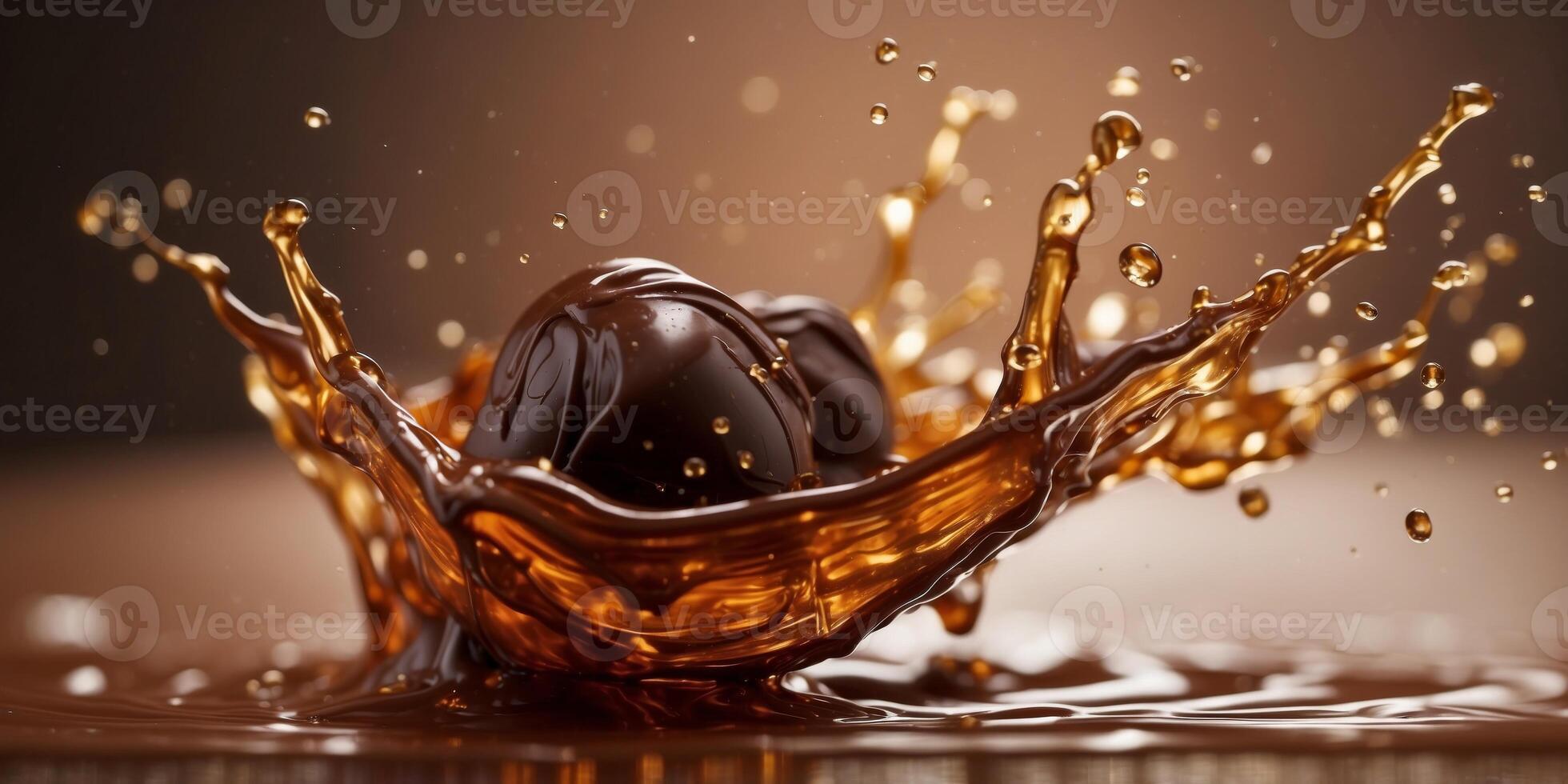 Splash of molten chocolate creating dynamic shapes. photo
