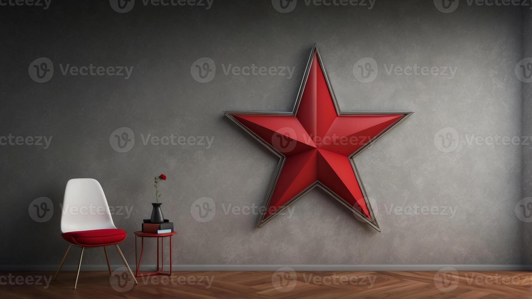 Stylish Wall Decor Featuring Red Star and Bold Red Stripe. photo