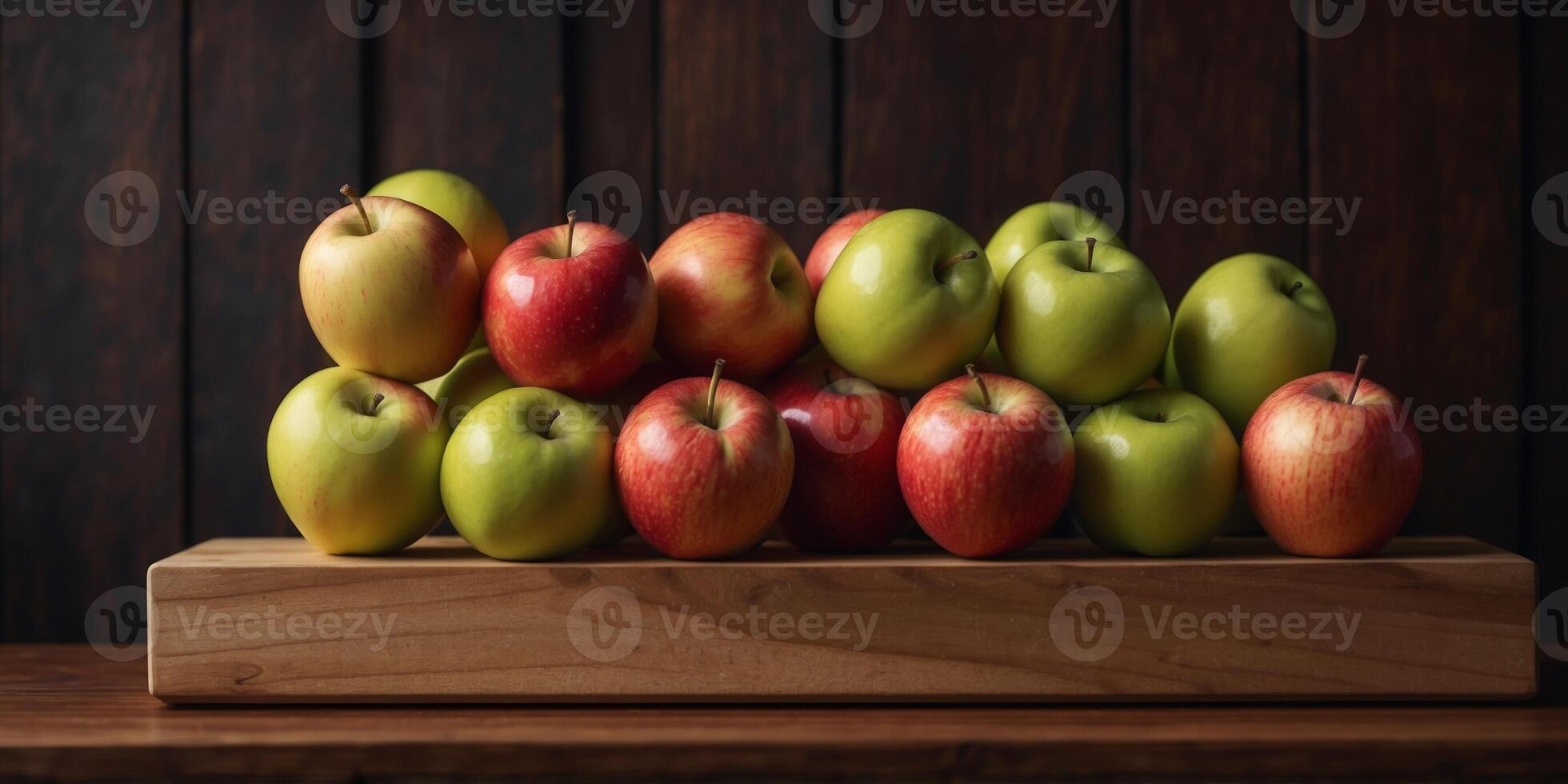 A vibrant still life display of juicy apples and assorted balls atop a wooden wall shelf, exuding a playful yet sophisticated indoor design. photo