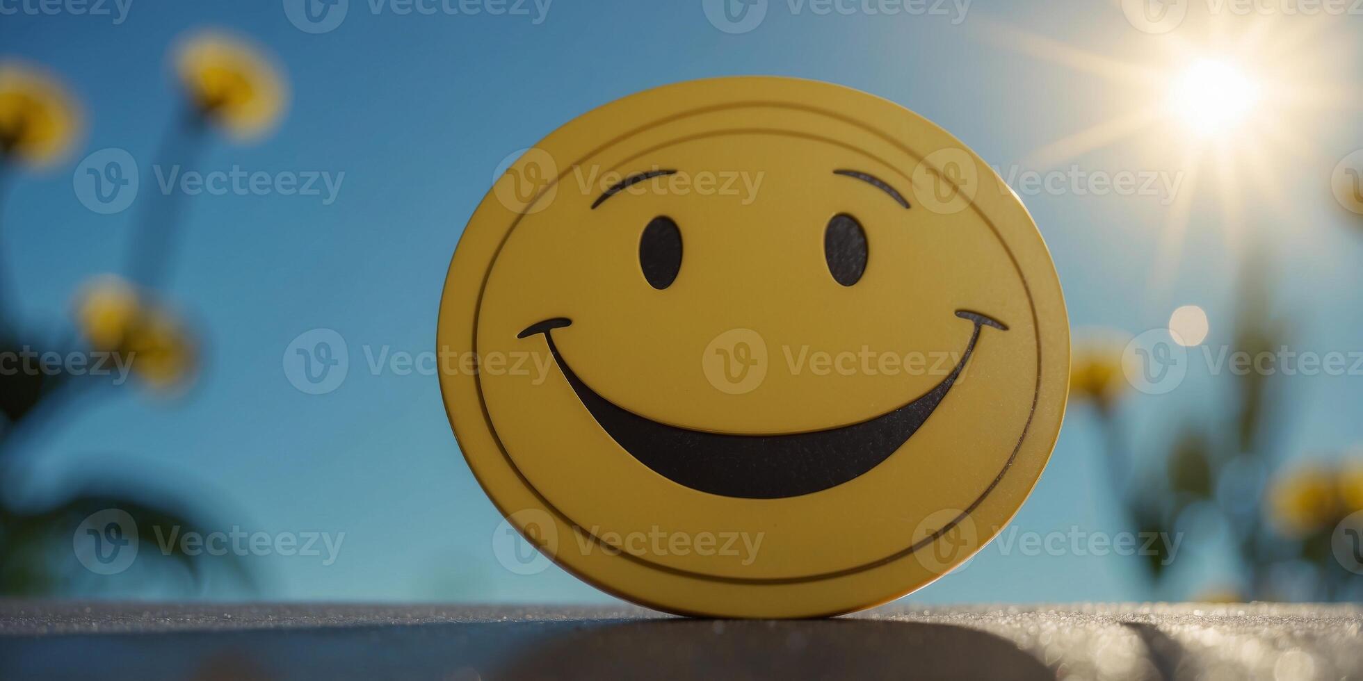 a smiley face is on a blue board with the sun. photo