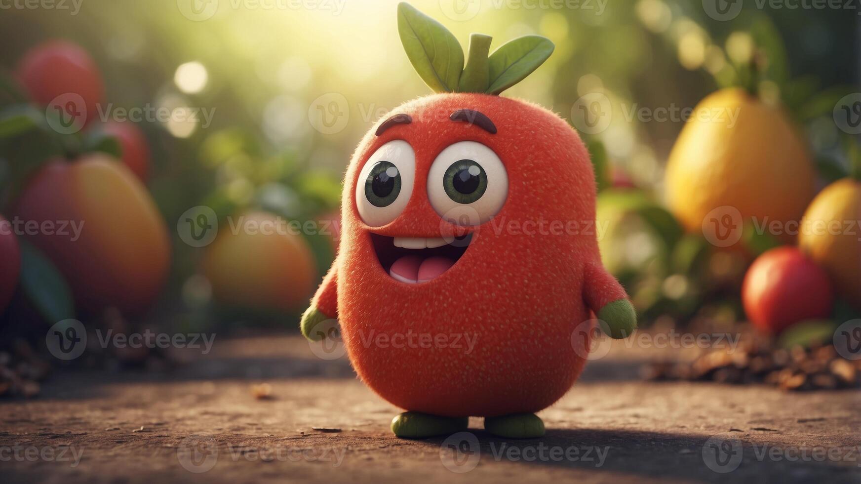 A charming 2d character depicting a lovable Ugni fruit mascot. photo