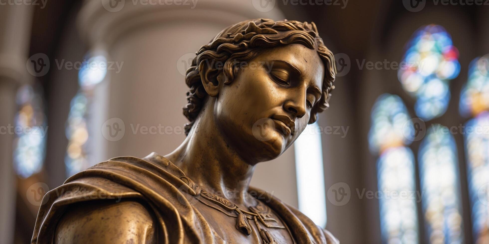 A close-up of a religious statue in a cathedral. photo