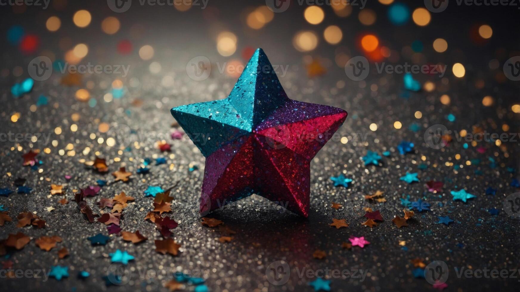 Creative composition with star shaped glitter and other decor. photo