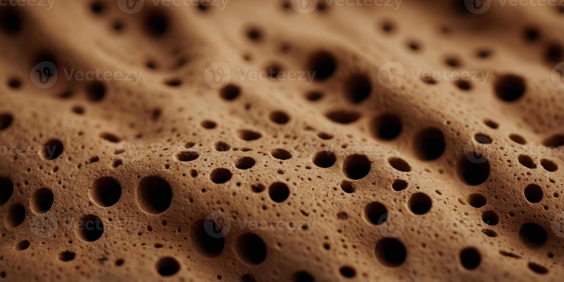 A close up of a brown and tan surface with a lot of holes. photo