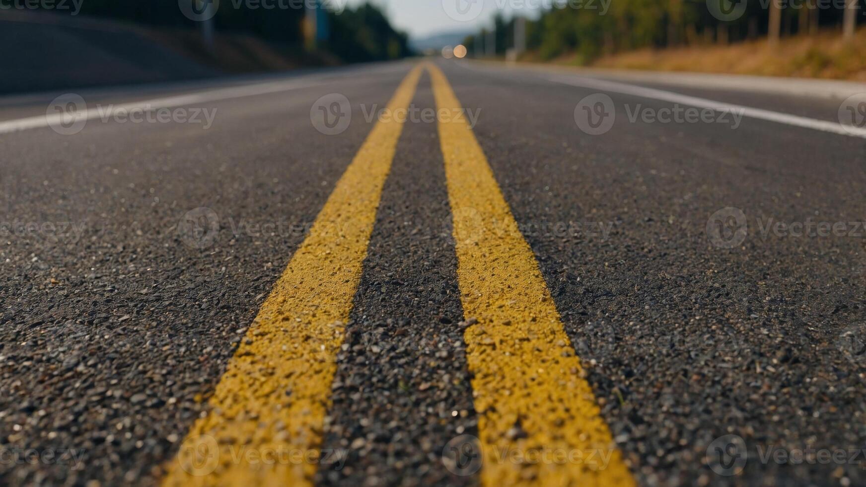 Close-up of yellow dividing lines on the small two side highway. photo