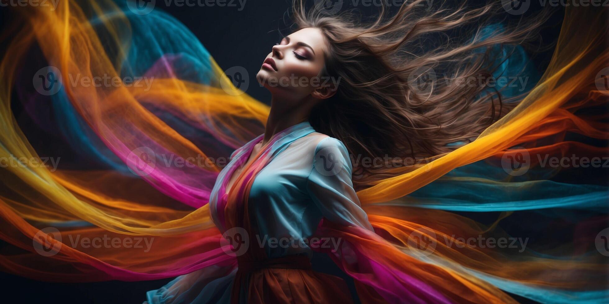 Captivating Cosmic Chromatic Cascade A Mesmerizing Fusion of Light Motion and Digital. photo