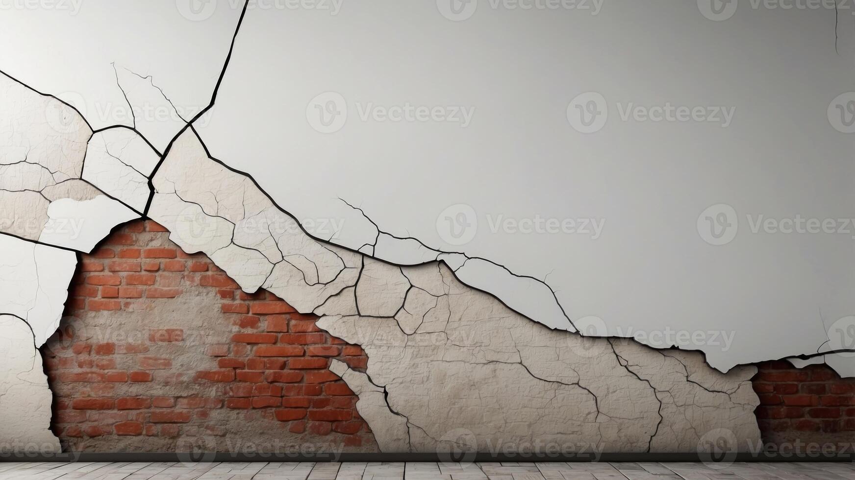 A white wall with cracks and a broken surface. photo