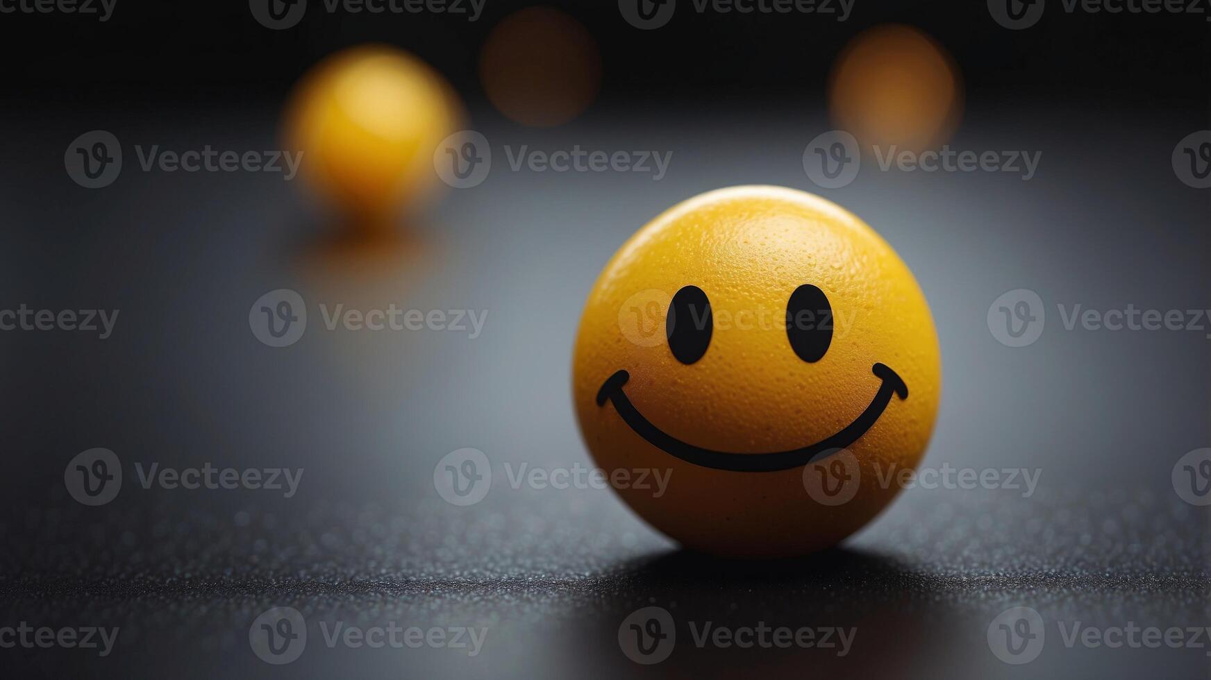 A yellow smiley face is on a black surface. photo