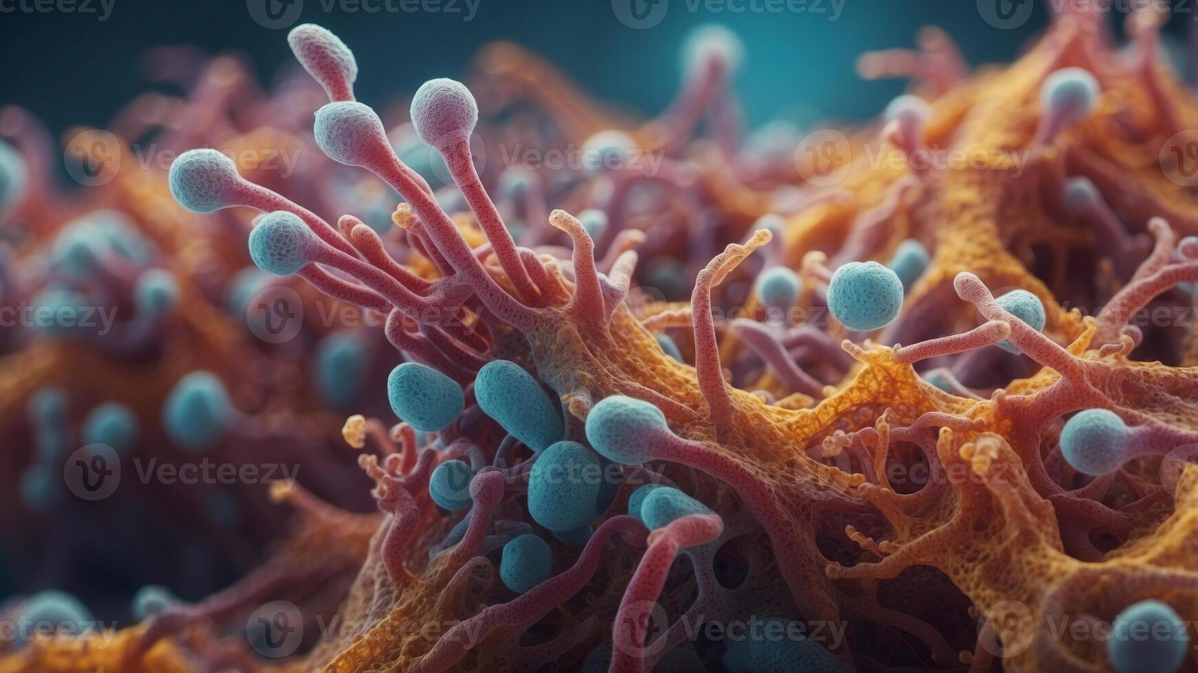 Microscopic view of bacteria thriving in a colony. photo