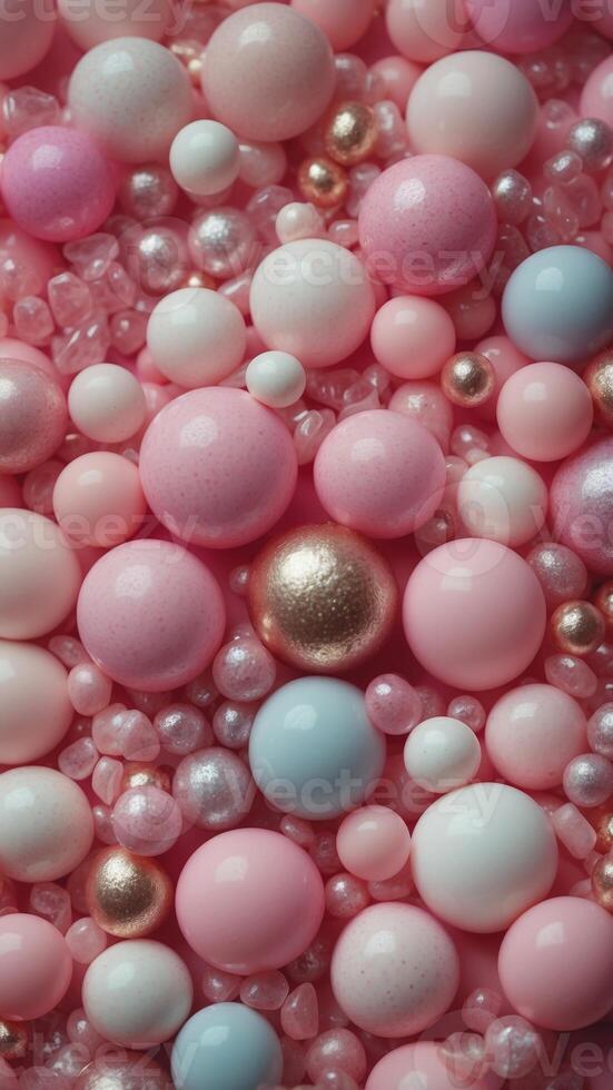 Pink pastel decorations for parties and celebrations viewed from above. photo