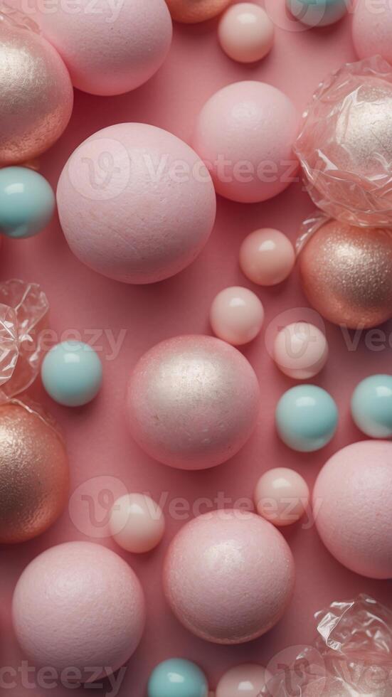 Pink pastel decorations for parties and celebrations viewed from above. photo