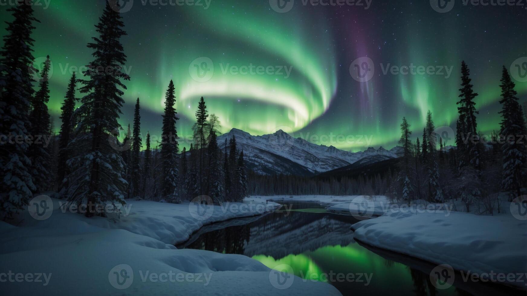 The Hypnotic Dance of the Northern Lights Illuminating the Serene Wilderness Landscape. photo